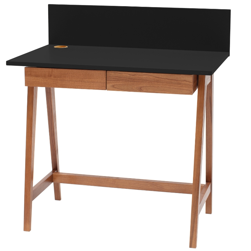 Černý lakovaný pracovní stůl RAGABA LUKA 85 x 50 cm s dubovou podnoží Ragaba