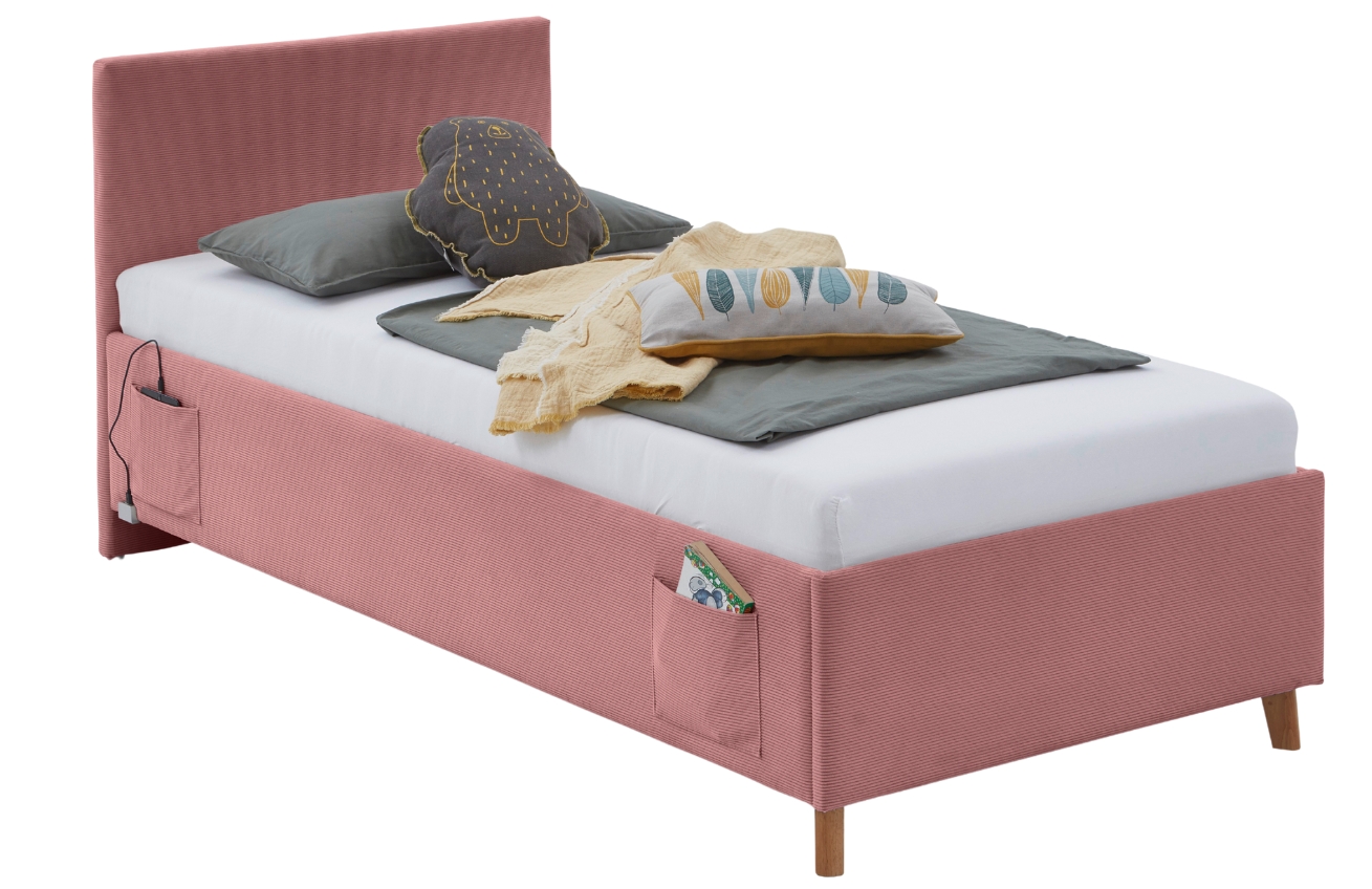 Růžová manšestrová postel Meise Möbel Cool 90 x 200 cm Meise Möbel