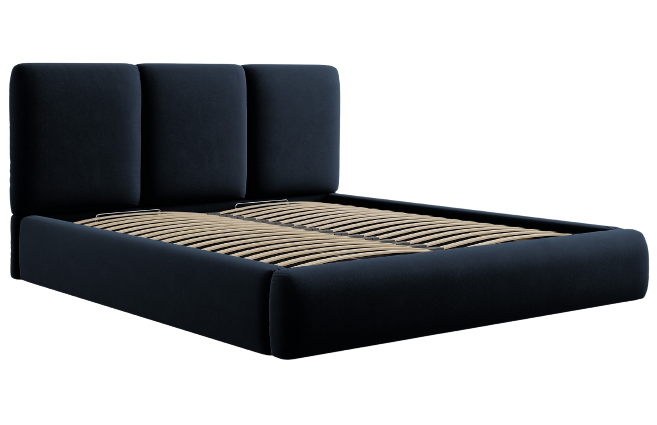 Tmavě modrá sametová dvoulůžková postel Windsor & Co Horizon 160 x 200 cm s úložným prostorem Windsor & Co