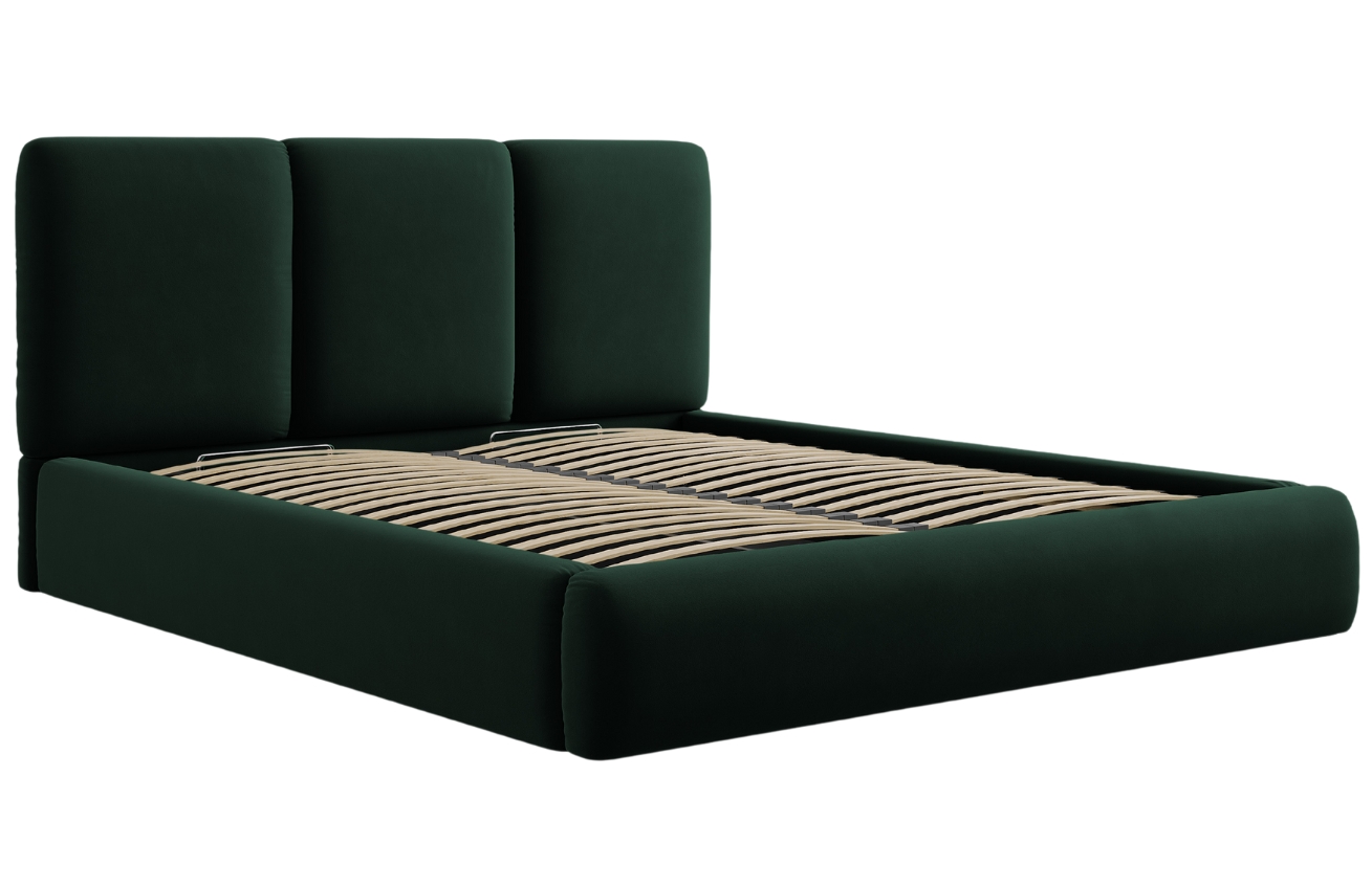 Lahvově zelená sametová dvoulůžková postel Windsor & Co Horizon 160 x 200 cm s úložným prostorem Windsor & Co