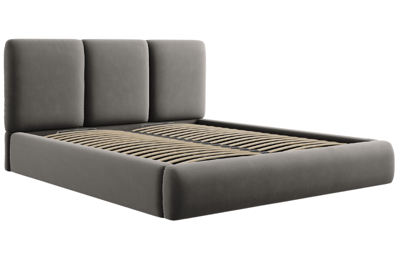 Světle šedá sametová dvoulůžková postel Windsor & Co Horizon 160 x 200 cm s úložným prostorem Windsor & Co