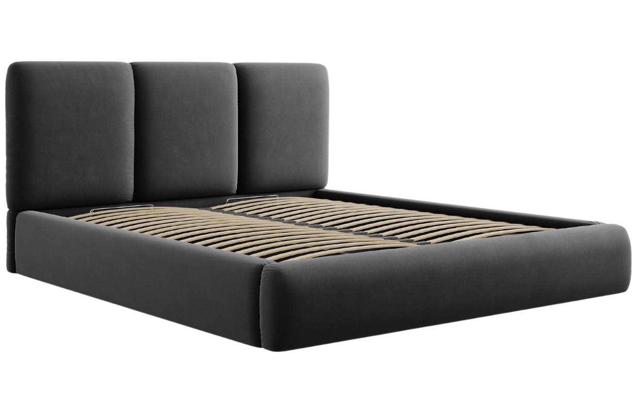 Šedá sametová dvoulůžková postel Windsor & Co Horizon 160 x 200 cm s úložným prostorem Windsor & Co
