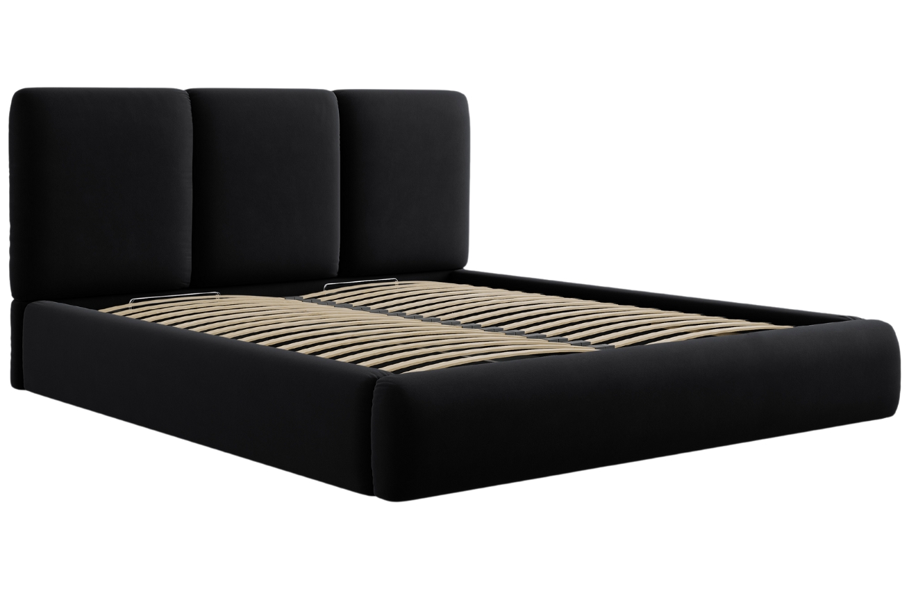 Černá sametová dvoulůžková postel Windsor & Co Horizon 160 x 200 cm s úložným prostorem Windsor & Co