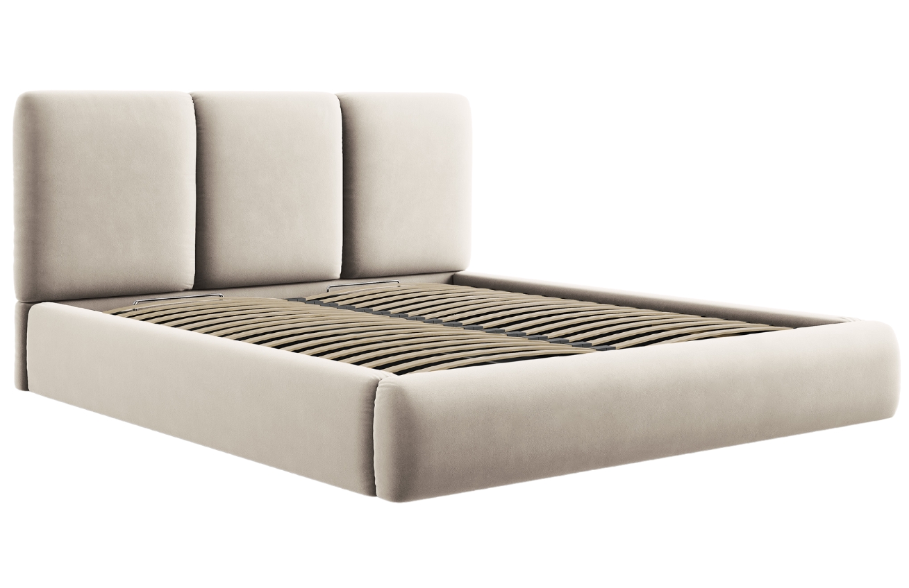 Světle béžová sametová dvoulůžková postel Windsor & Co Horizon 200 x 200 cm s úložným prostorem Windsor & Co