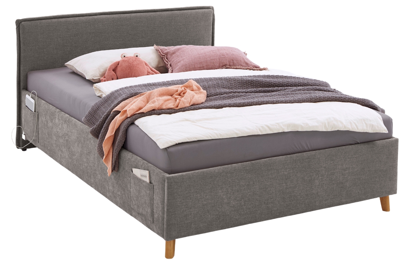 Šedá čalouněná postel Meise Möbel Fun 90 x 200 cm s úložným prostorem Meise Möbel