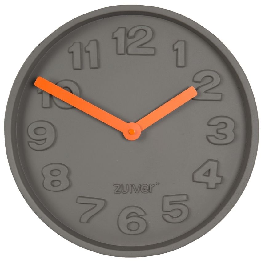 Šedé nástěnné hodiny ZUIVER CONCRETE TIME z betonu s oranžovými ručičkami Zuiver