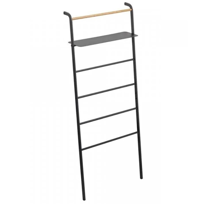 Černý kovový stojací věšák s policí Yamazaki Tower 160 cm YAMAZAKI