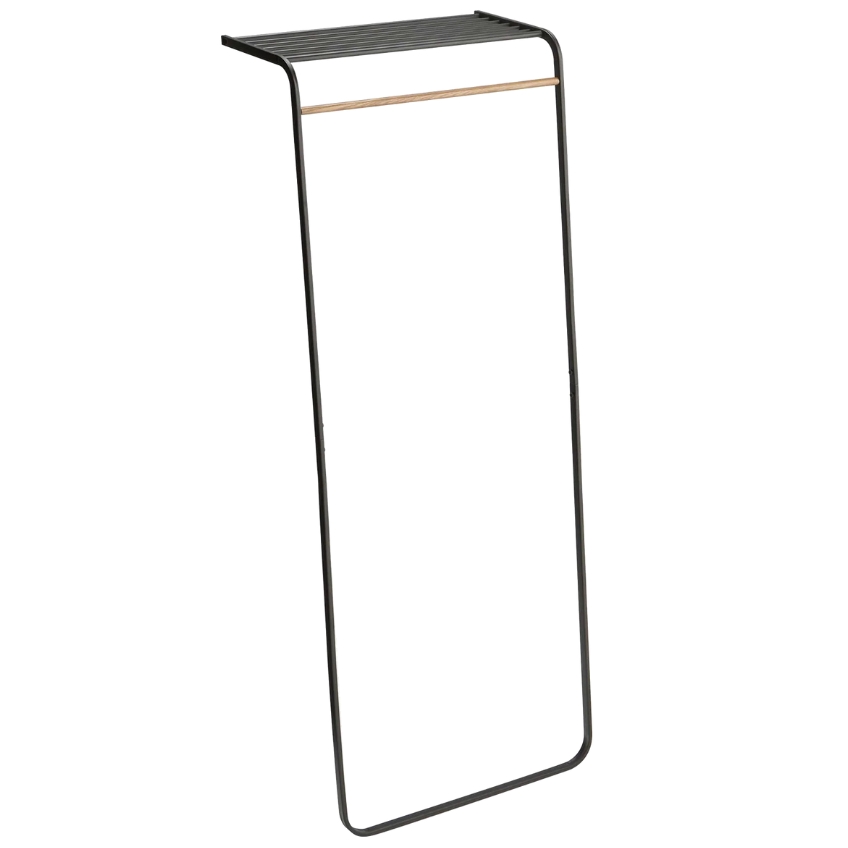 Černý kovový stojací věšák s policí Yamazaki Tower II. 160 cm YAMAZAKI
