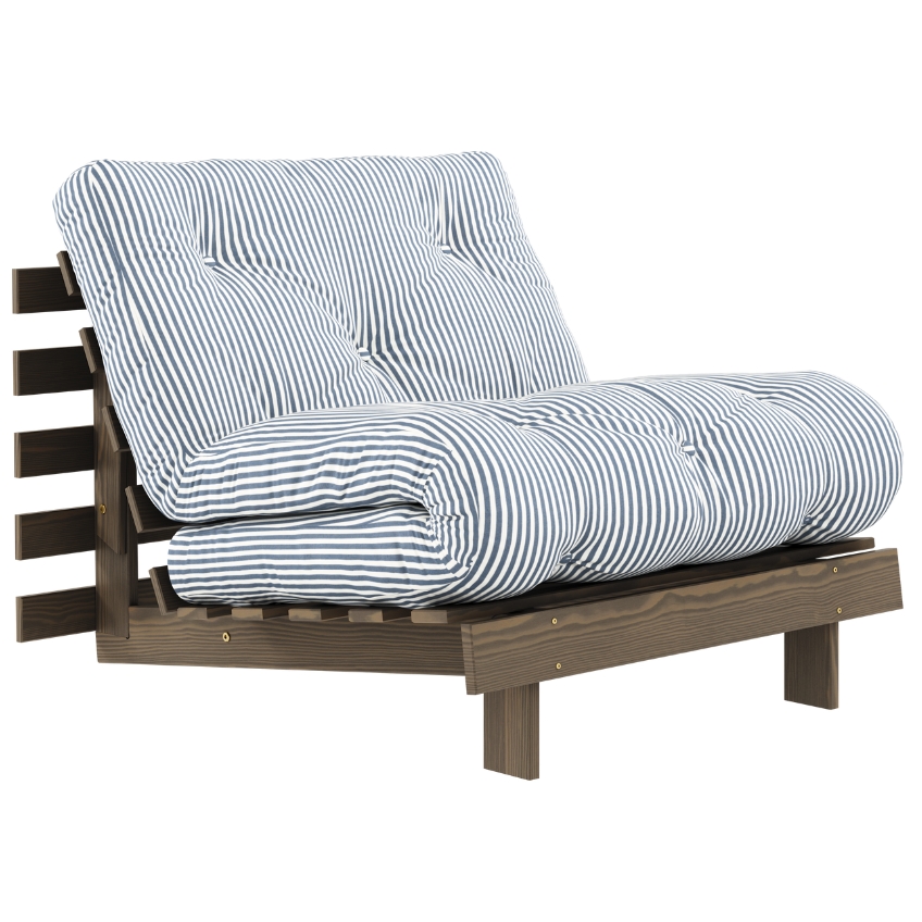 Modro-bílé rozkládací křeslo Karup Design Roots s hnědou konstrukcí Karup Design