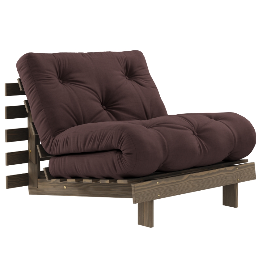 Tmavě hnědé rozkládací křeslo Karup Design Roots s hnědou konstrukcí Karup Design