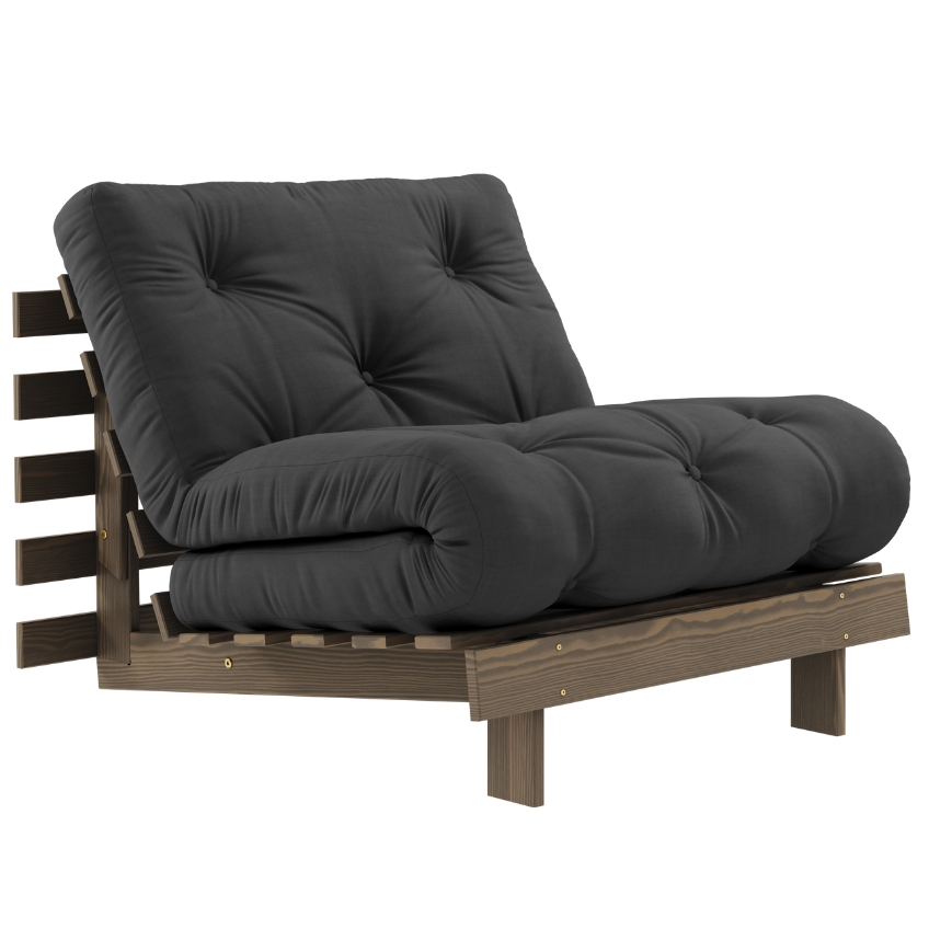 Tmavě šedé rozkládací křeslo Karup Design Roots s hnědou konstrukcí Karup Design