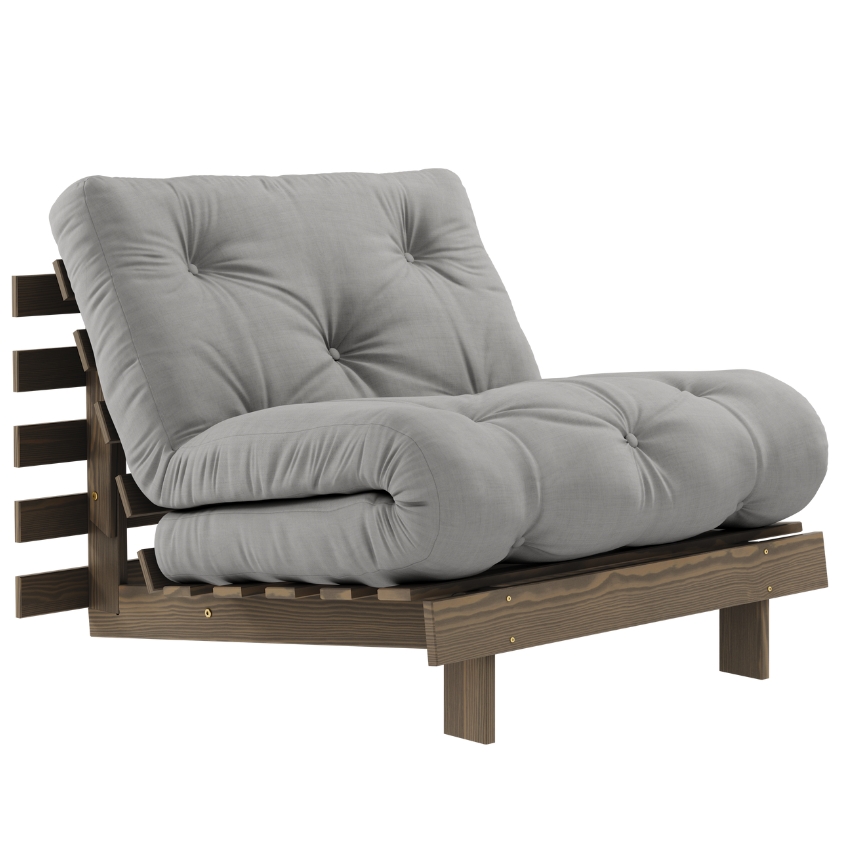 Šedé rozkládací křeslo Karup Design Roots s hnědou konstrukcí Karup Design