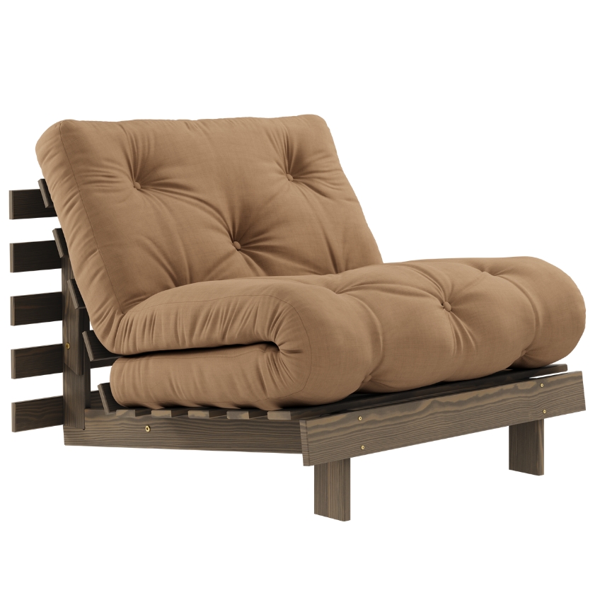 Světle hnědé rozkládací křeslo Karup Design Roots s hnědou konstrukcí Karup Design