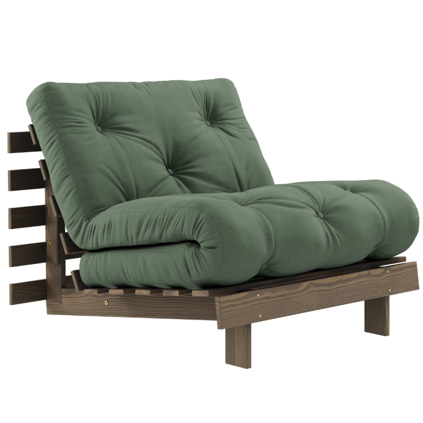 Zelené rozkládací křeslo Karup Design Roots s hnědou konstrukcí Karup Design