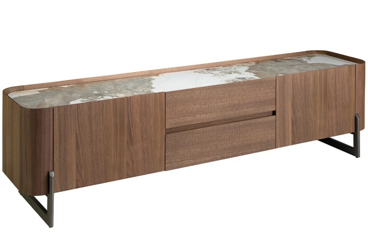 Ořechový TV stolek Angel Cerdá No. 3250, 200 x 45 cm s mramorovým dekorem