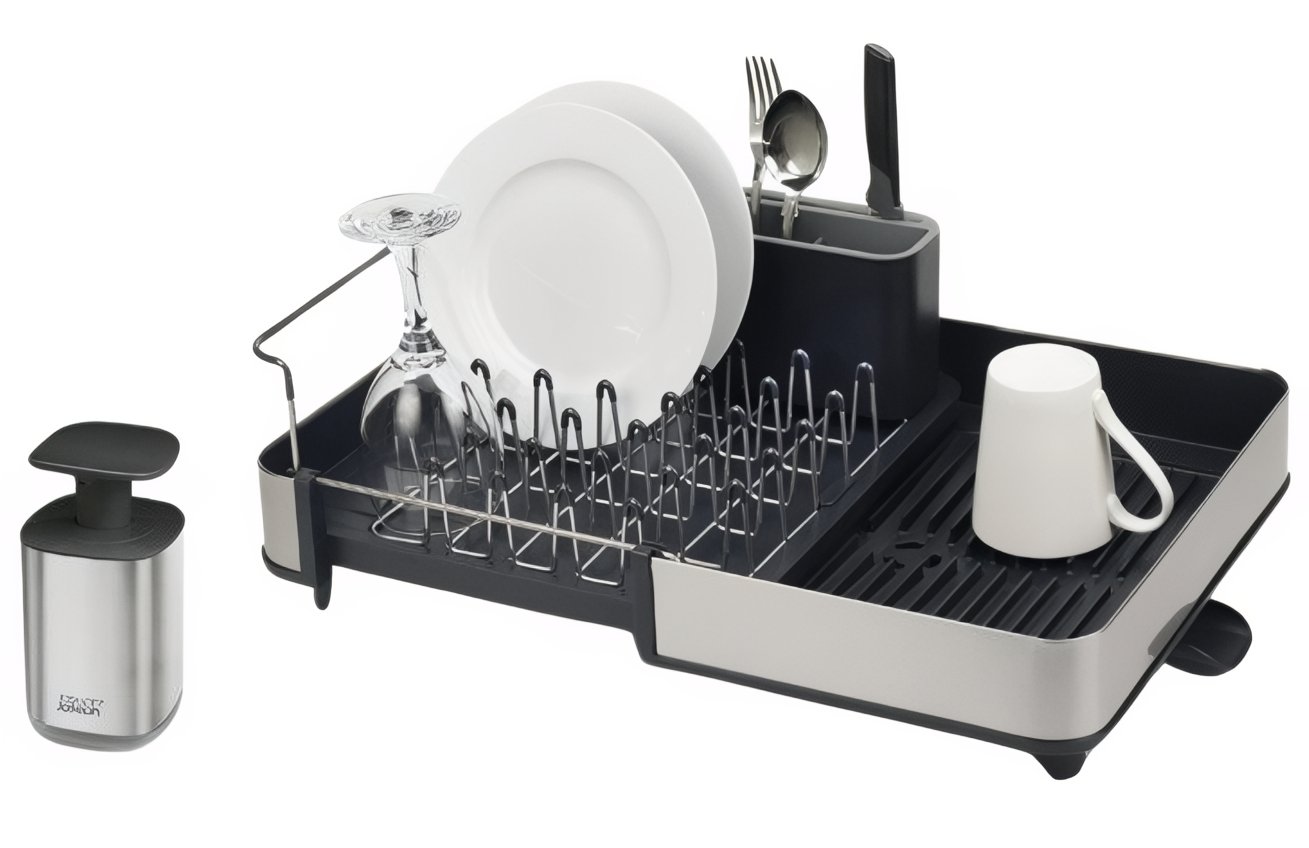 Joseph Joseph Tmavě šedý odkapávač a dávkovač mýdla Rethink Your Sink Joseph Joseph