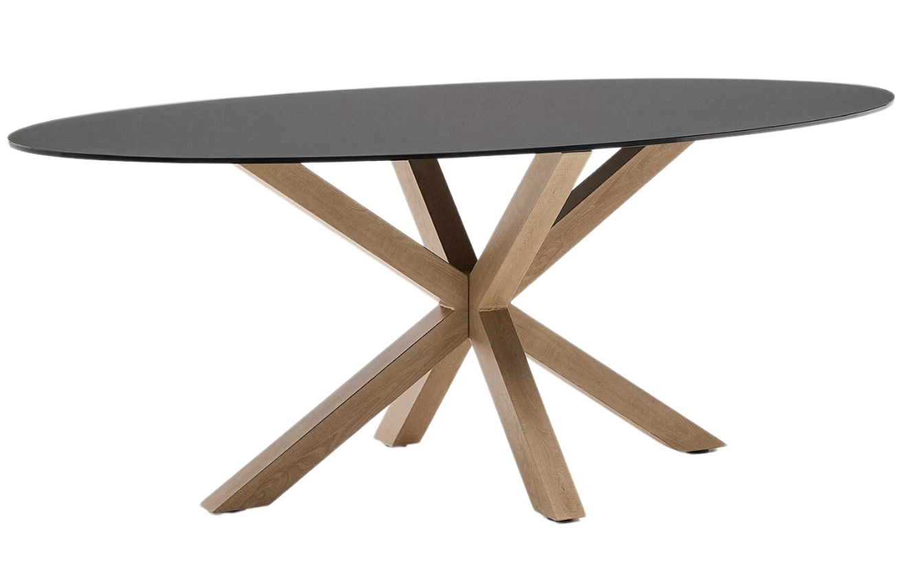 Matně černý skleněný jídelní stůl Kave Home Argo 200 x 100 cm s přírodní kovovou podnoží Kave Home