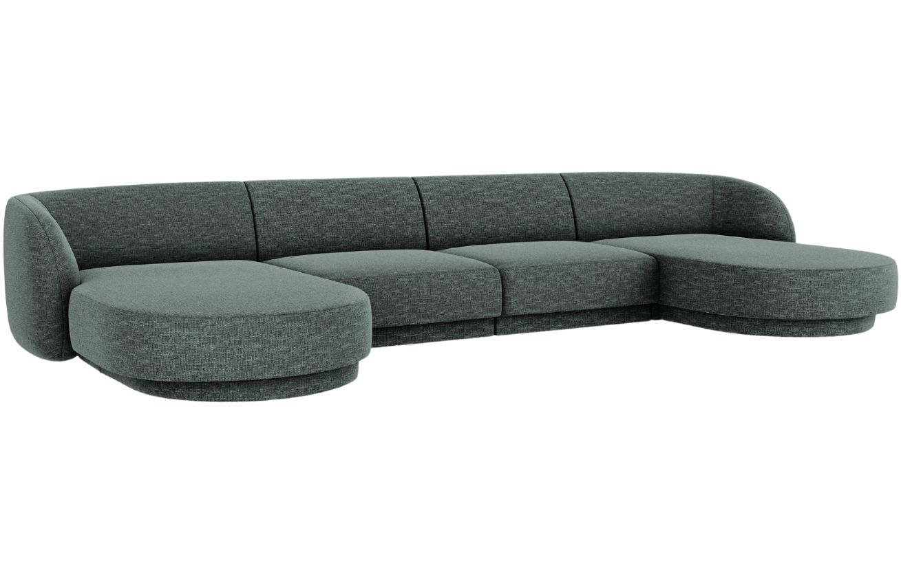 Zelená žinylková rohová pohovka do "U" MICADONI Miley 330 cm Micadoni