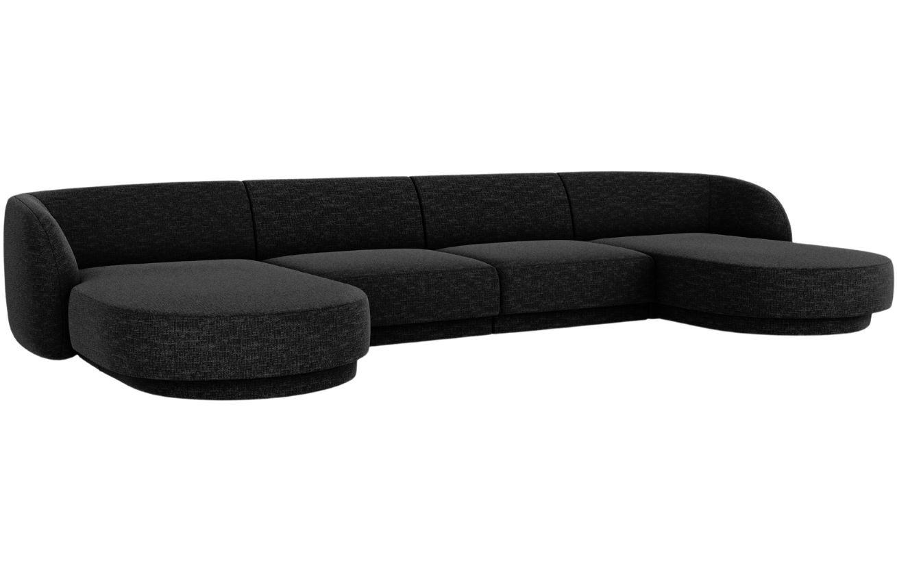 Černá žinylková rohová pohovka do "U" MICADONI Miley 330 cm Micadoni