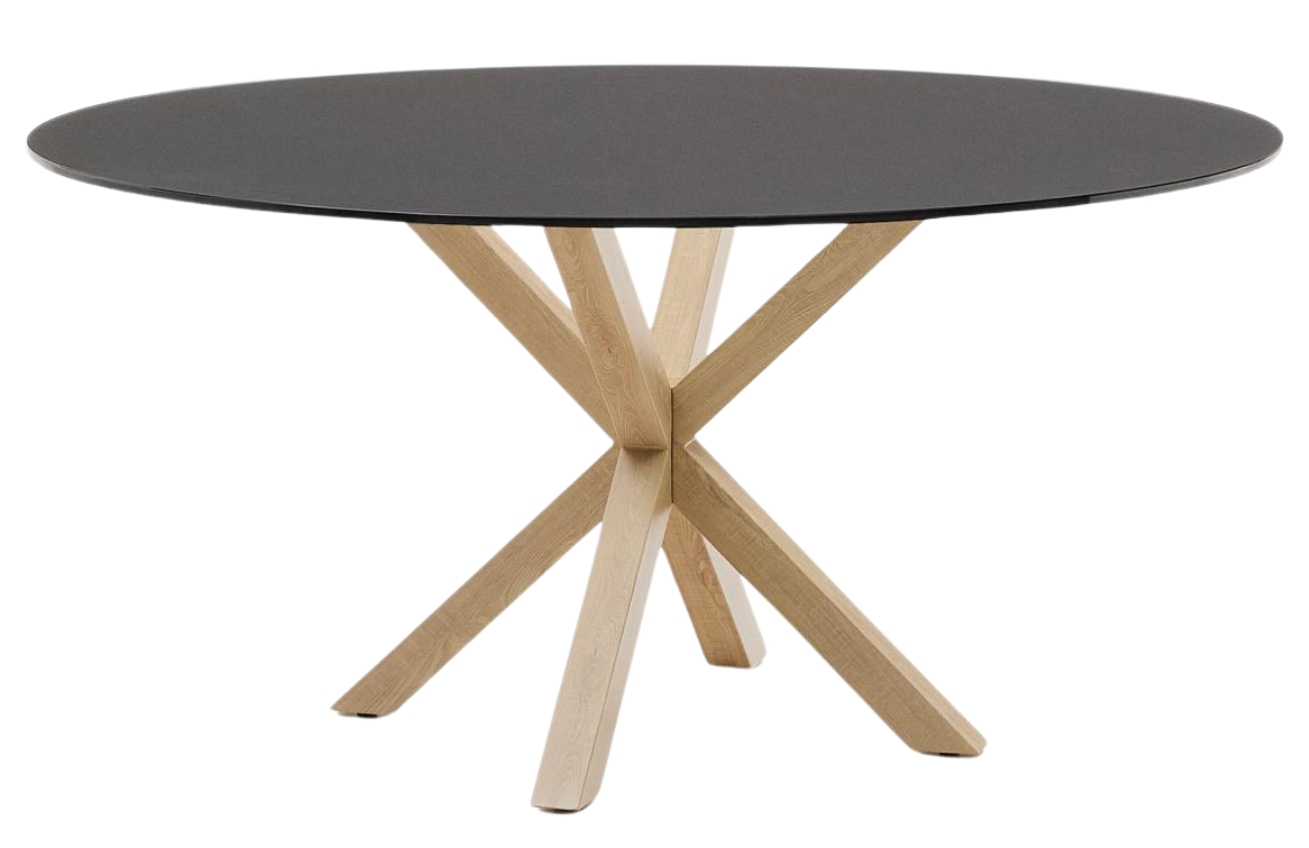 Matně černý skleněný jídelní stůl Kave Home Argo 150 cm s přírodní kovovou podnoží Kave Home