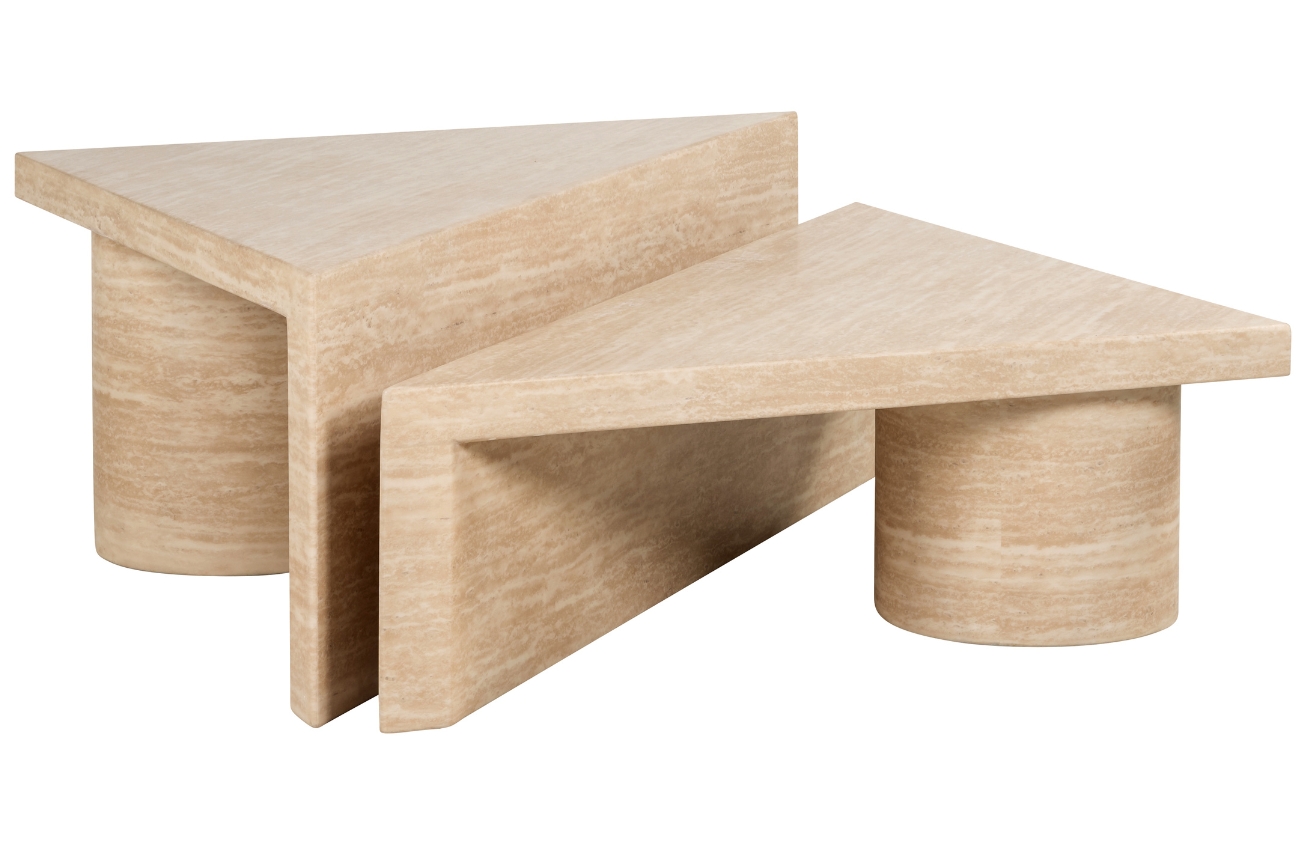 Set dvou béžových kamenných konferenčních stolků Richmond Fictus 91 x 91 cm Richmond