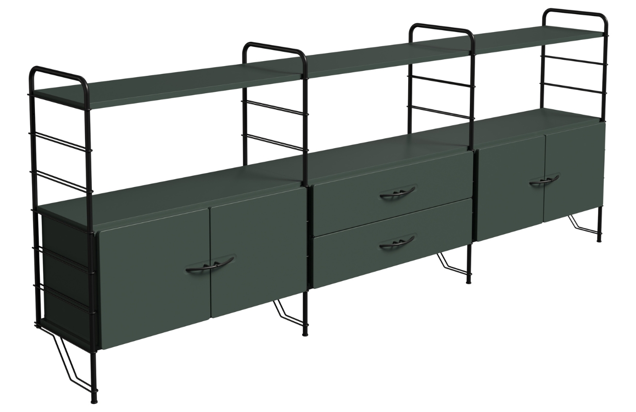 Zelený regál s dvířky a zásuvkami Tenzo Dakota 97 x 249 cm Tenzo