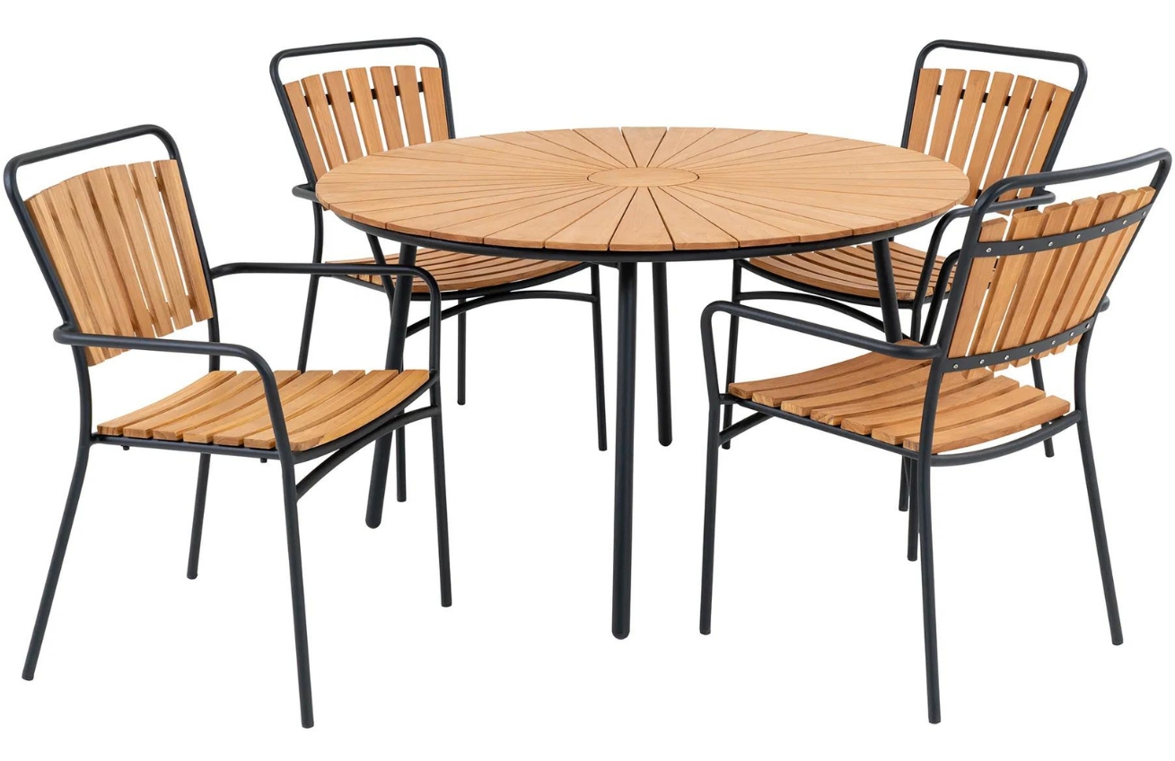 Nordic Living Zahradní set čtyř teakových židlí a stolku Cleveland Nordic Living