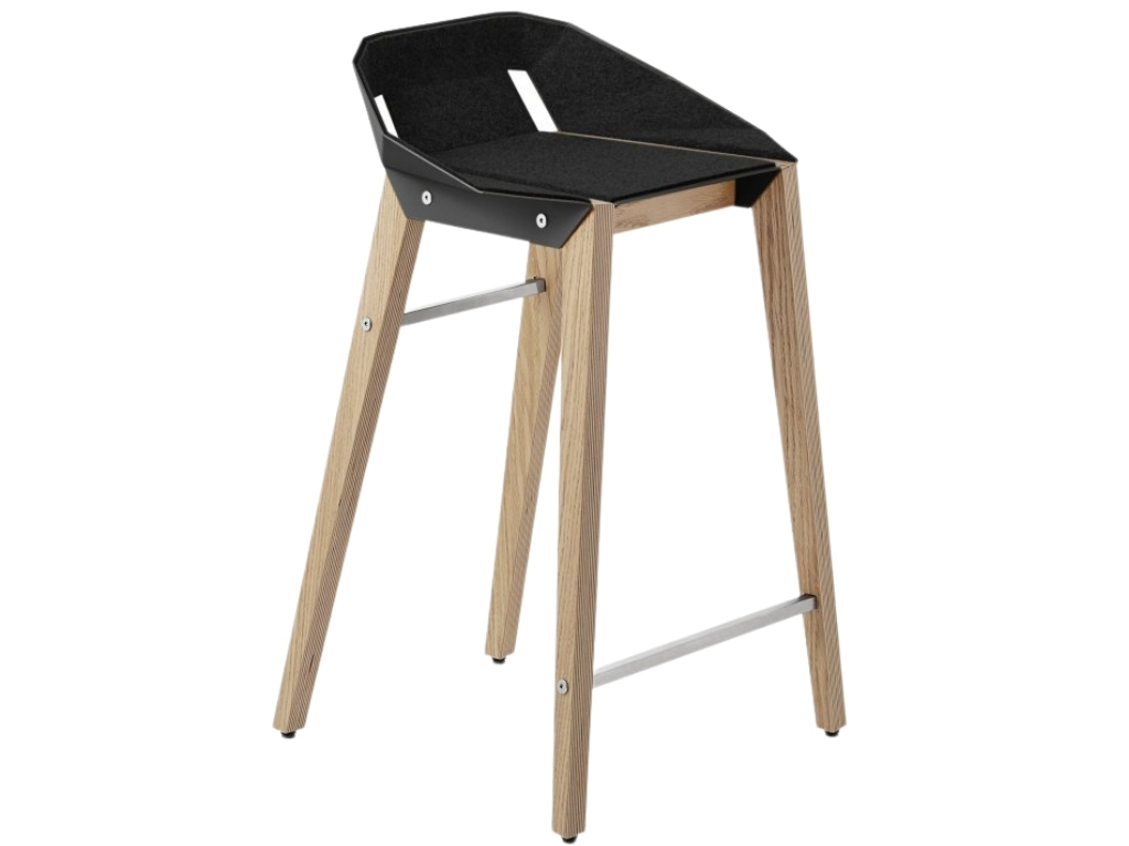 Černá plstěná barová židle Tabanda DIAGO s dubovou podnoží 62 cm Tabanda