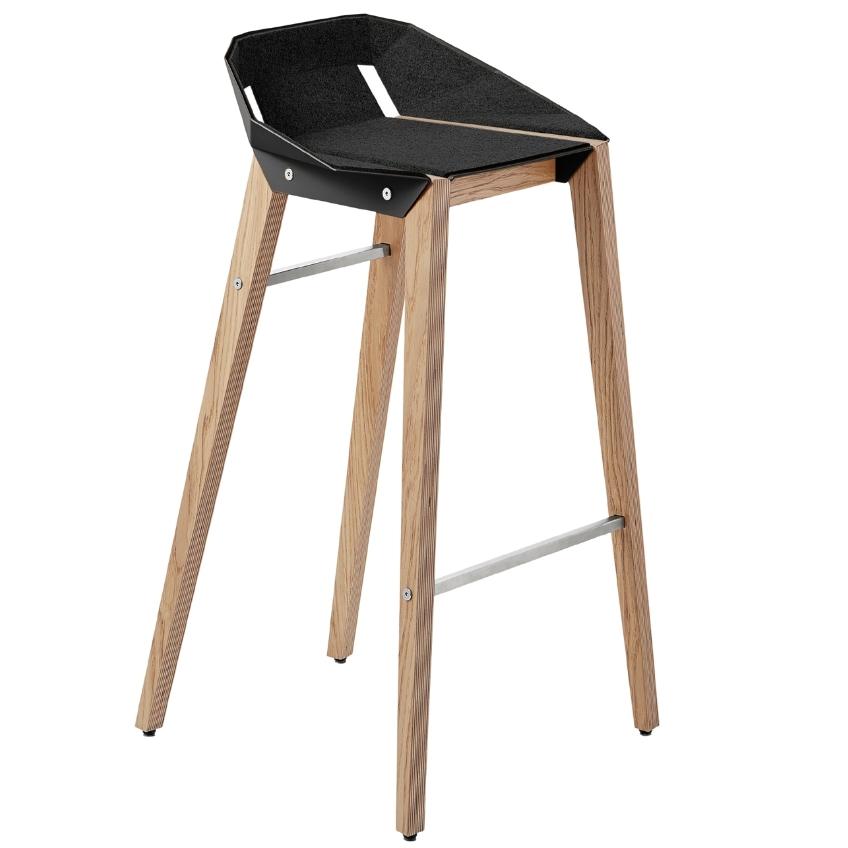 Černá plstěná barová židle Tabanda DIAGO s dubovou podnoží 75 cm Tabanda