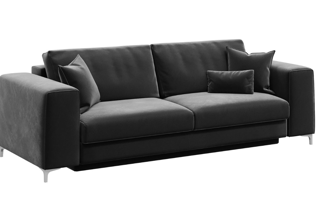 Tmavě šedá sametová třímístná rozkládací pohovka DEVICHY Rothe 256 cm Devichy