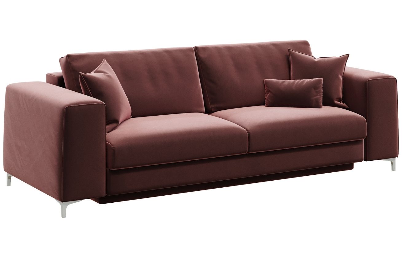 Růžová sametová třímístná rozkládací pohovka DEVICHY Rothe 256 cm Devichy