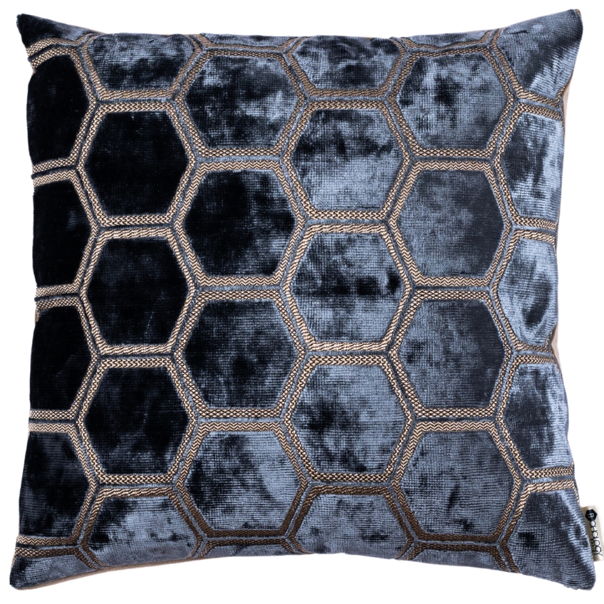 BOHOLOGY Šedý sametový povlak na polštář Hexagon 43 x 43 cm BOHOLOGY