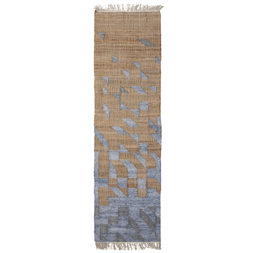Béžovo-modrý jutový běhoun Bloomingville Vikka 75 x 245 cm Bloomingville