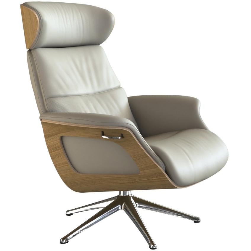 Světle šedé kožené lounge křeslo FLEXLUX CLEMENT MEDIUM Flexlux