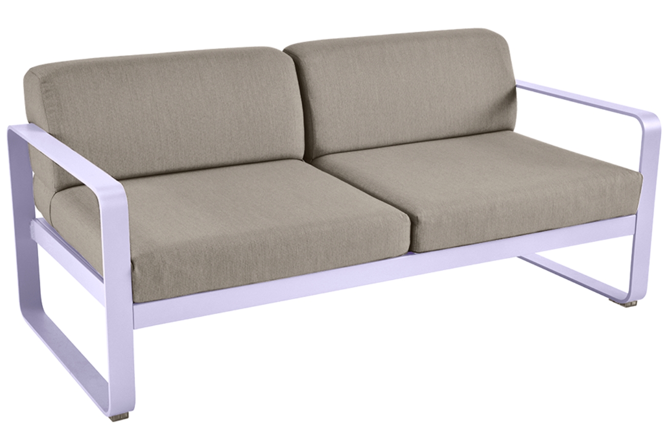 Šedohnědá čalouněná zahradní pohovka Fermob Bellevie 160 cm s fialovou podnoží Fermob