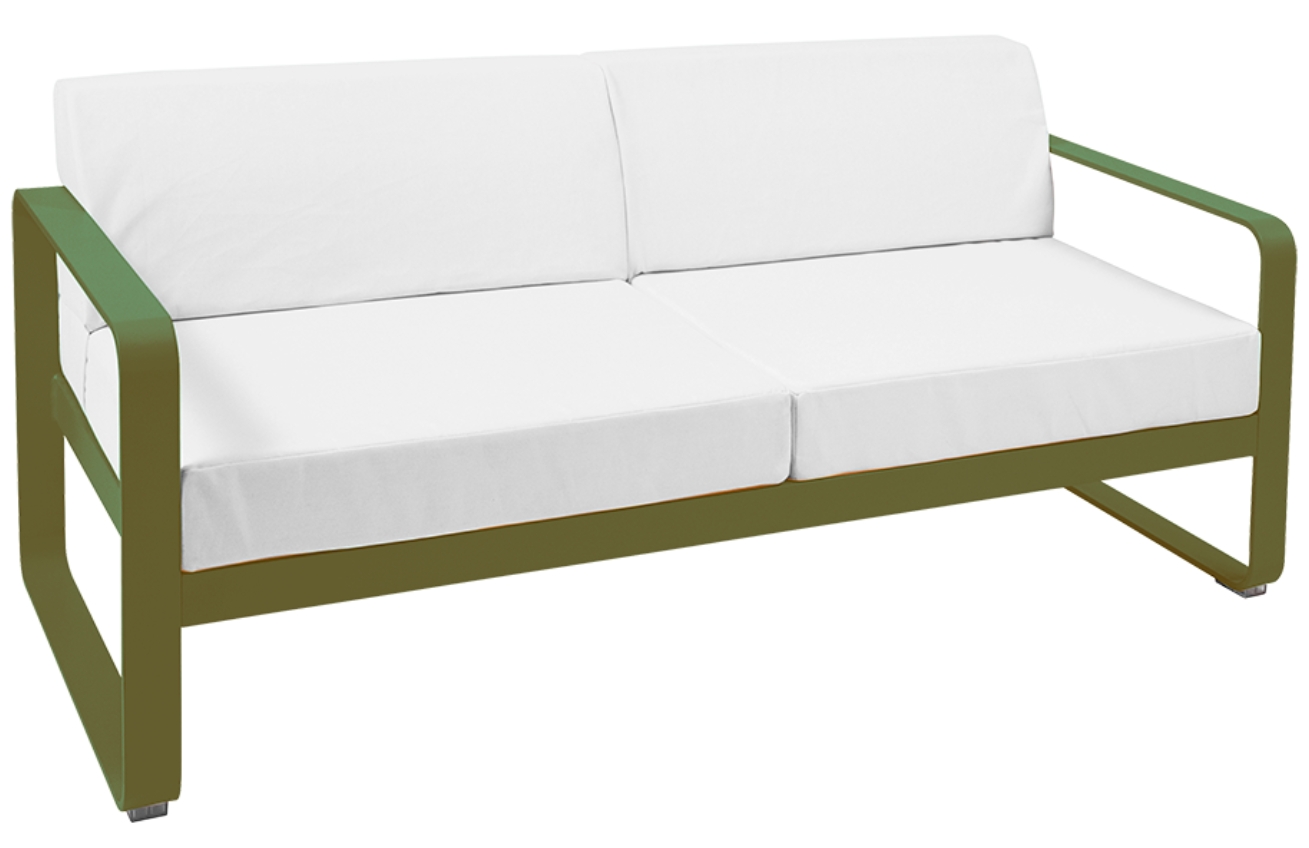 Bílá čalouněná zahradní pohovka Fermob Bellevie 160 cm se zelenou podnoží - odstín pesto Fermob