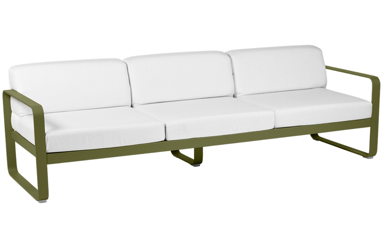 Bílá čalouněná zahradní pohovka Fermob Bellevie 235 cm se zelenou podnoží - odstín pesto Fermob