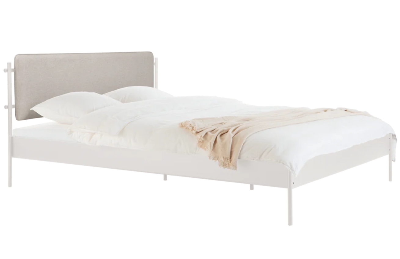 noo.ma Béžová kovová dvoulůžková postel Eton 200 x 200 cm s béžovým čelem a roštem noo.ma