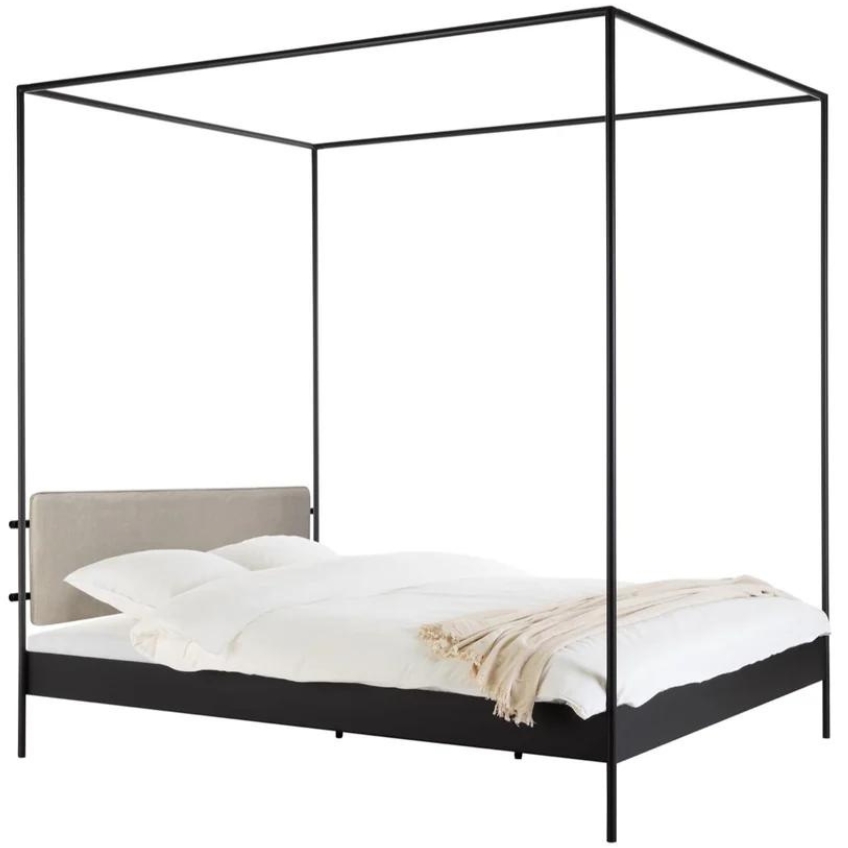 noo.ma Černá kovová dvoulůžková postel Eton II. 160 x 200 cm s béžovým čelem a roštem noo.ma