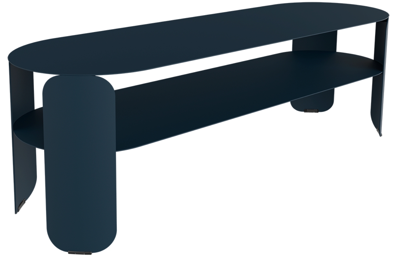 Tmavě modrý kovový zahradní konferenční stolek Fermob Bebop 120 x 40 cm Fermob