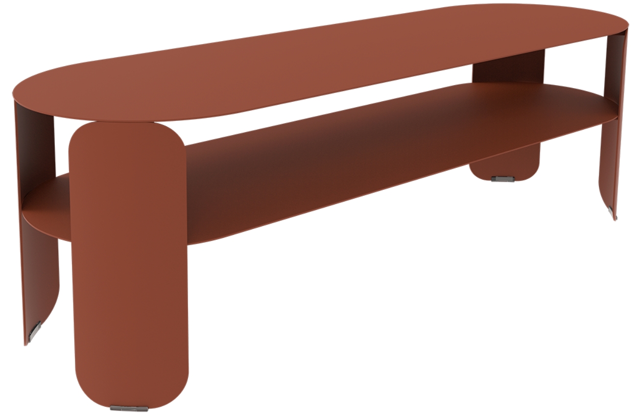 Zemitě červený kovový zahradní konferenční stolek Fermob Bebop 120 x 40 cm Fermob