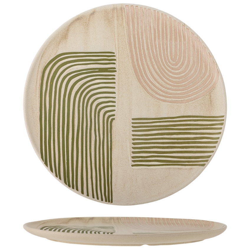 Béžovo-zelený kameninový talíř Bloomingville Amica 39 cm Bloomingville