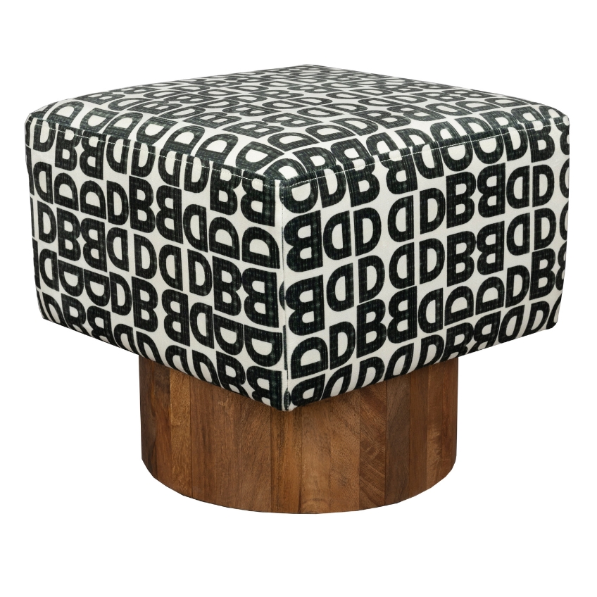 Černobílý čalouněný taburet DUTCHBONE MONOGRAM 40 cm Dutchbone