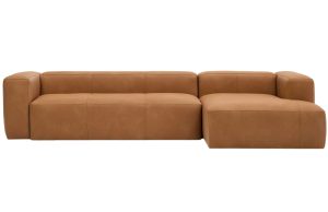 Hněd&aacute; kožen&aacute; rohov&aacute; pohovka Kave Home Blok 330 cm