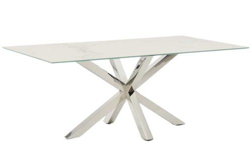 Bílý porcelánový jídelní stůl Kave Home Argo 200 x 100 cm s nerezovou podnoží Kave Home