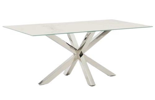 Bílý porcelánový jídelní stůl Kave Home Argo 180 x 100 cm s nerezovou podnoží Kave Home