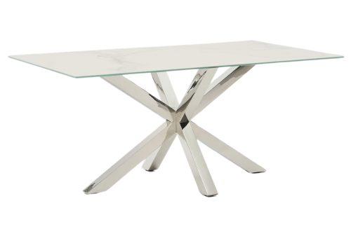 Bílý porcelánový jídelní stůl Kave Home Argo 160 x 90 cm s nerezovou podnoží Kave Home