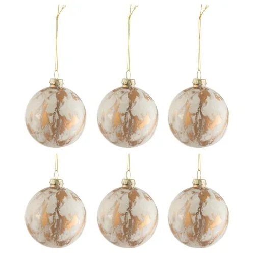 Set šesti bílých skleněných vánočních ozdob J-line Morble 8,5 cm