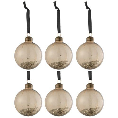 Set šesti hnědých skleněných vánočních ozdob J-line Gloss 8 cm J-line