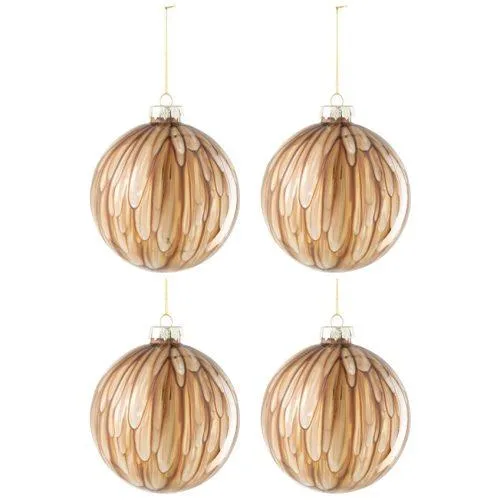Set čtyř zlatohnědých skleněných vánočních ozdob J-line Kish 12 cm
